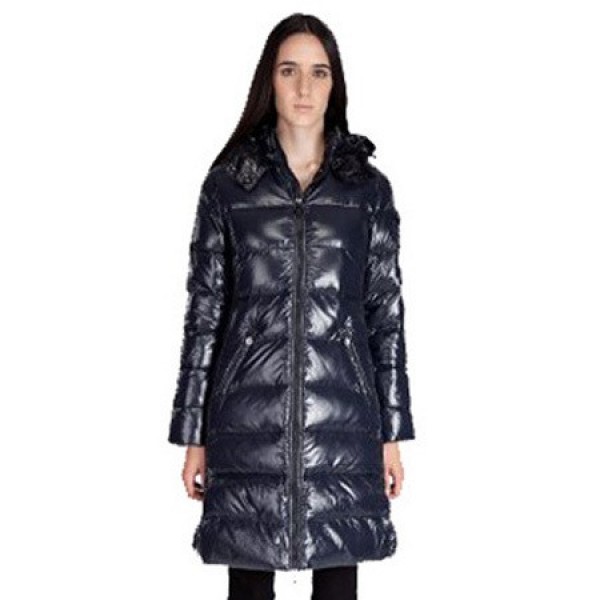 Moncler Simple blu Mock Collar lunga Cappotti uscita